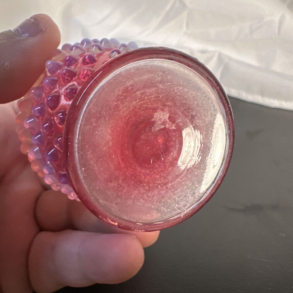 VTG Fenton Hobnail Cranberry Opalescent Glass Miniature fluted Hat Pin Vase - Picture 5 of 5
